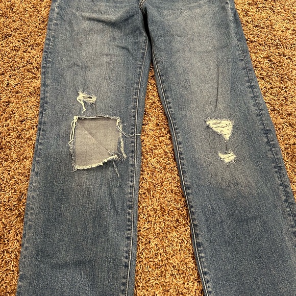 Express Modern Straight Super High Rise Distressed Jeans - Picture 3 of 12